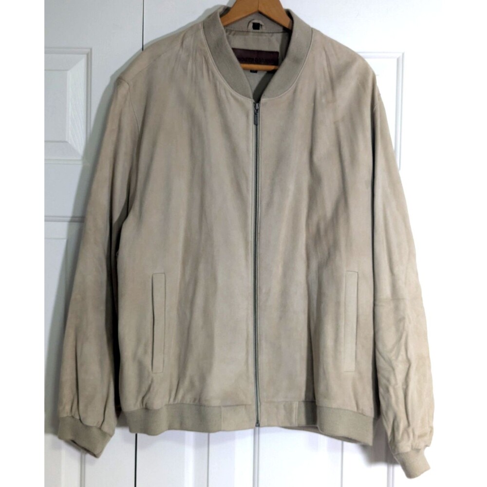 Vintage 90's Johnston & Murphy Men's Ivory Suede Bomber Jacket XXL